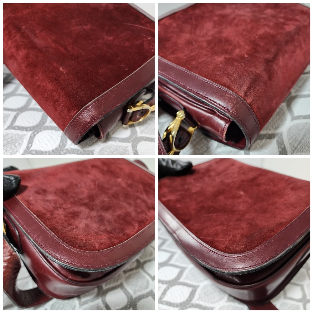 CELINE VINTAGE SULKY SUEDE CARRIAGE SHOULDER BAG BURGUNDY - Picture 13 of 15